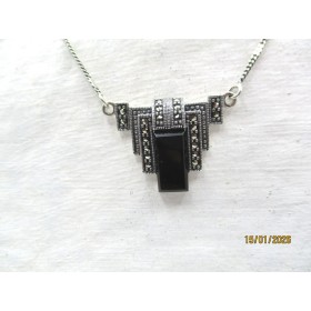 Collier Rétro en Argent et Onyx