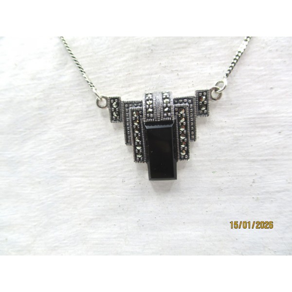 Collier Rétro en Argent et Onyx