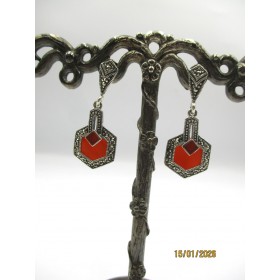 Boucles d'Oreilles Art déco en Argent et Cornaline