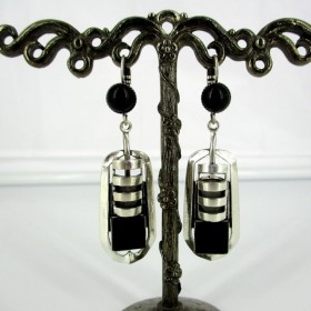 Boucle d'oreille style vintage pour femme en onyx noir