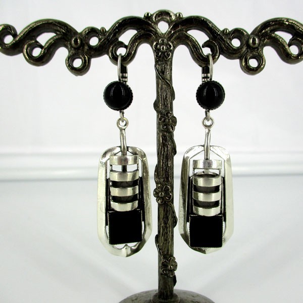 Boucle d'oreille style vintage pour femme en onyx noir