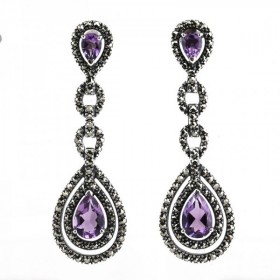 Boucle d'oreille vintage en argent avec améthyste