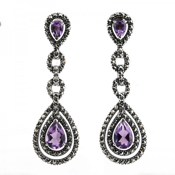 Boucle d'oreille vintage en argent avec améthyste