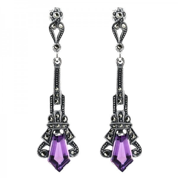 Boucle d'oreille rétro en argent et améthyste
