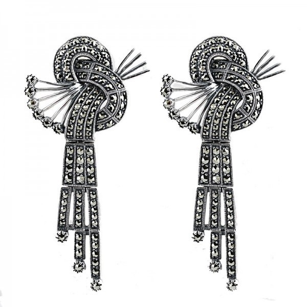 Boucles d'oreilles art déco pour femme en argent et marcassites