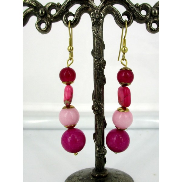 Boucles d'Oreilles avec Pierre de Jaspe Rose