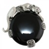 Broche en argent art déco vintage avec onyx noir et rubis