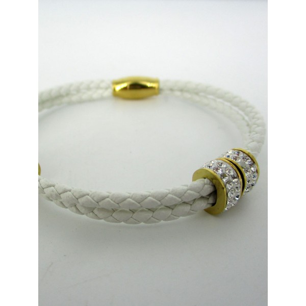 Bracelet tressé blanc avec zirconium