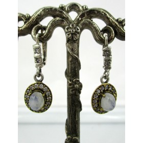 Boucles d'Oreilles Ovale en Vermeil Argent et Opales