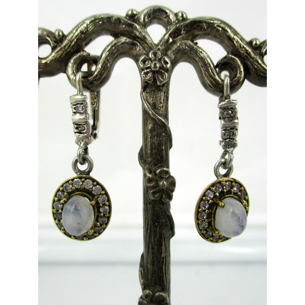 Boucles d'Oreilles Ovale en Vermeil Argent et Opales