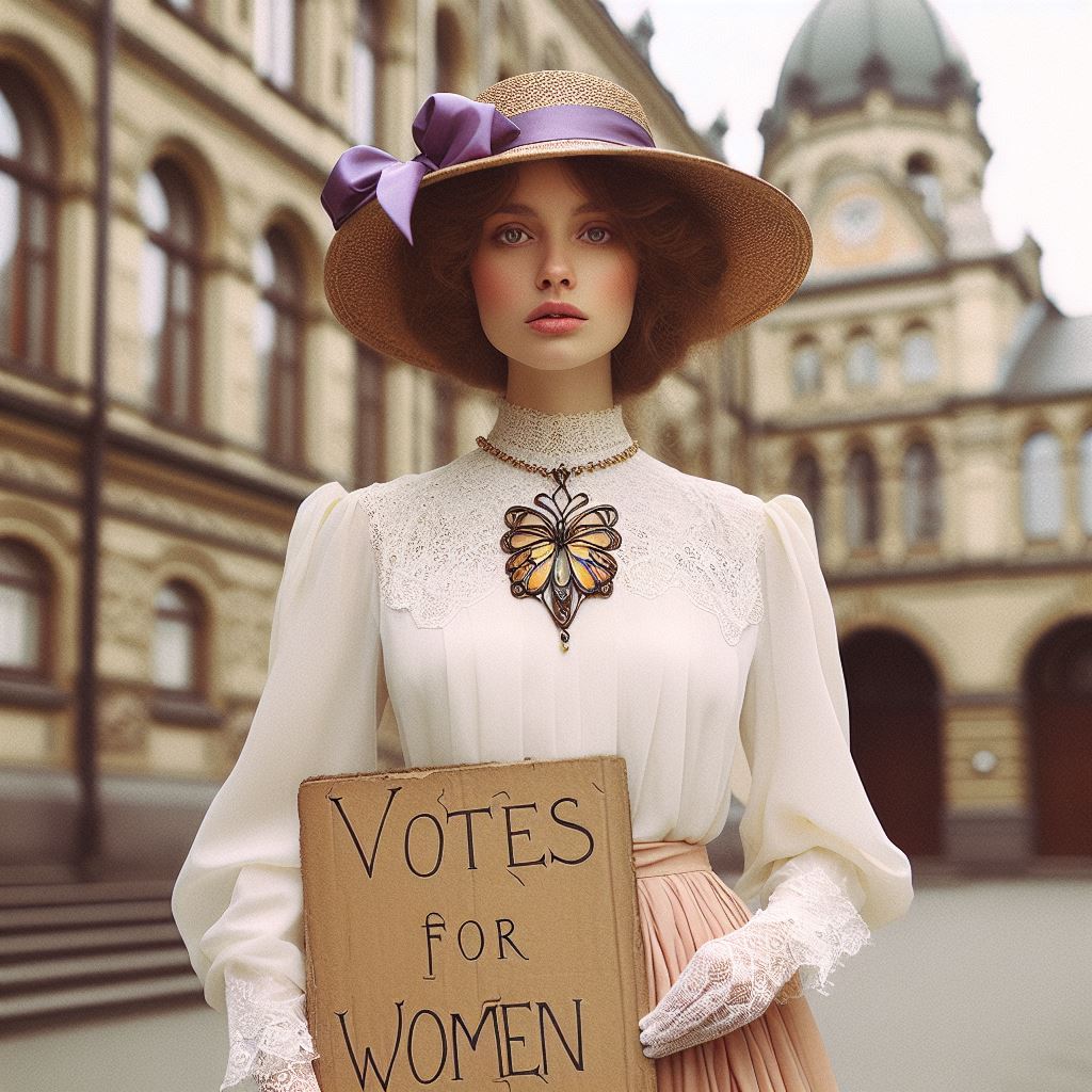 Suffragette portant un bijou art nouveau