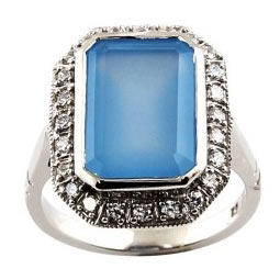 Bague halo de style ancien en argent et agate bleue