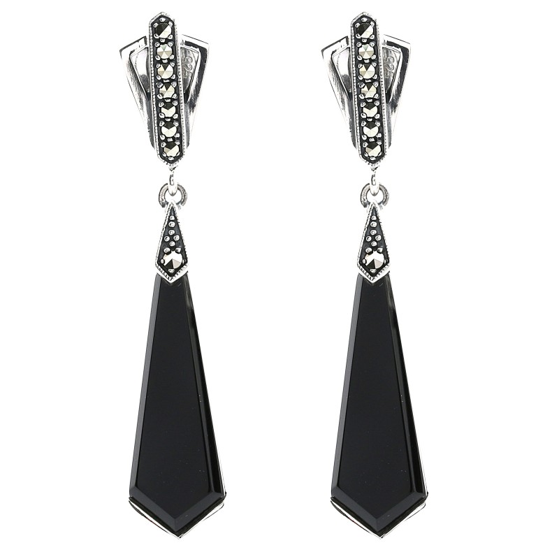 Boucle d'oreilles art déco losange en onyx