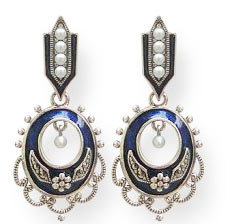 Boucles d'oreilles art déco avec perles et émail bleu