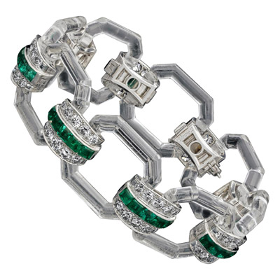 Bracelet en platine émeraude et diamant Hennell & Sons